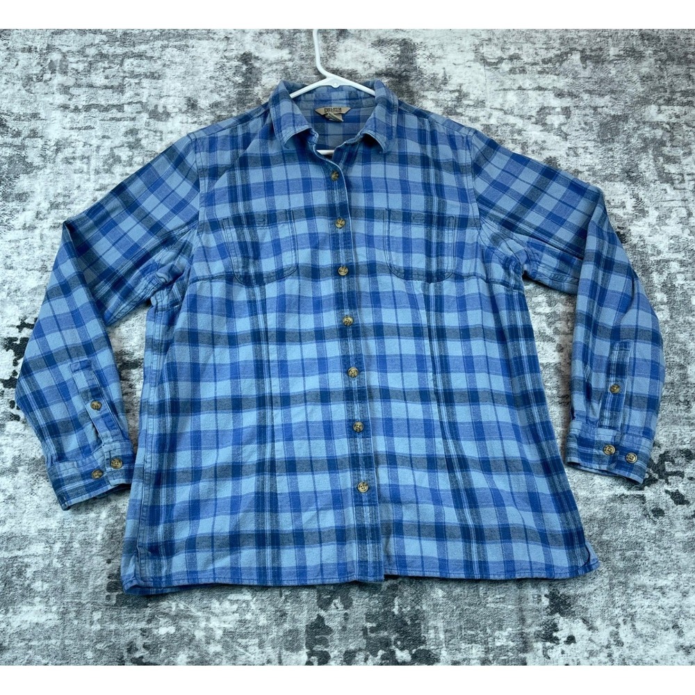 Duluth Trading Co Plaid Flannel Shirt Mens Large Blue Long Sleeve Cotton EC